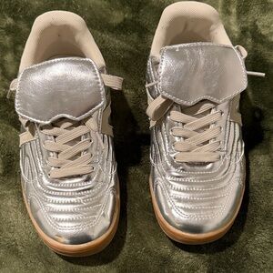 Women's Silver Sneakers with Beige Accents